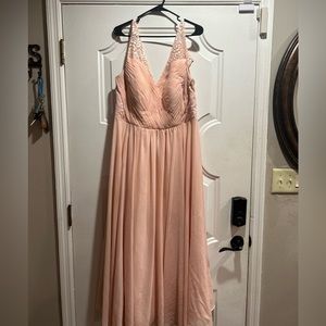 V Neck Double-Strap Lace Blush Pink Chiffon Long Dress
